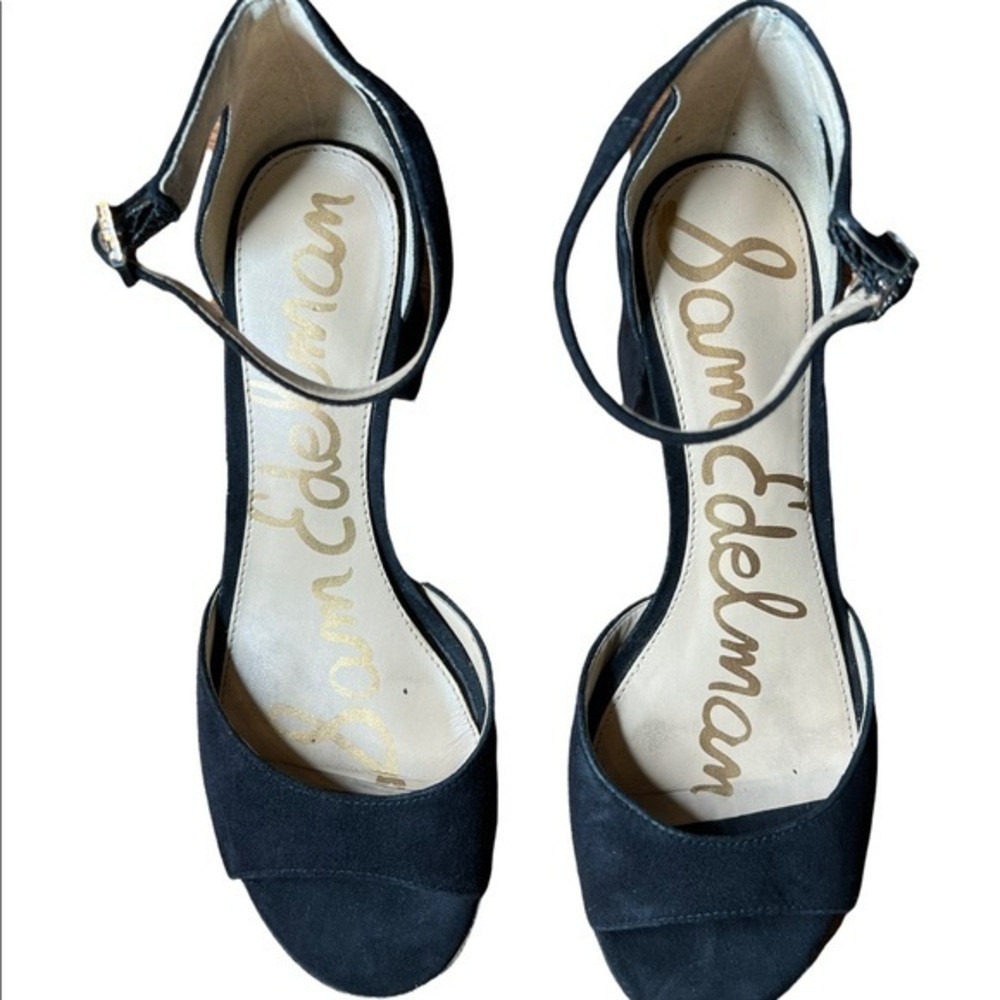 Sam Edelman open toe Block Heal black Suede heels size 9